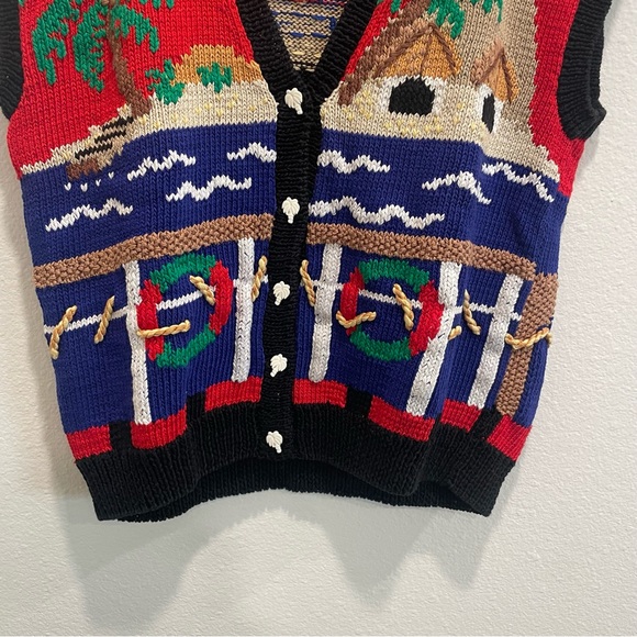 Berek Hand Knitted Vintage Cruise Ship Palm Tree Vacation Sleeves Sweater Vest - Picture 5 of 8